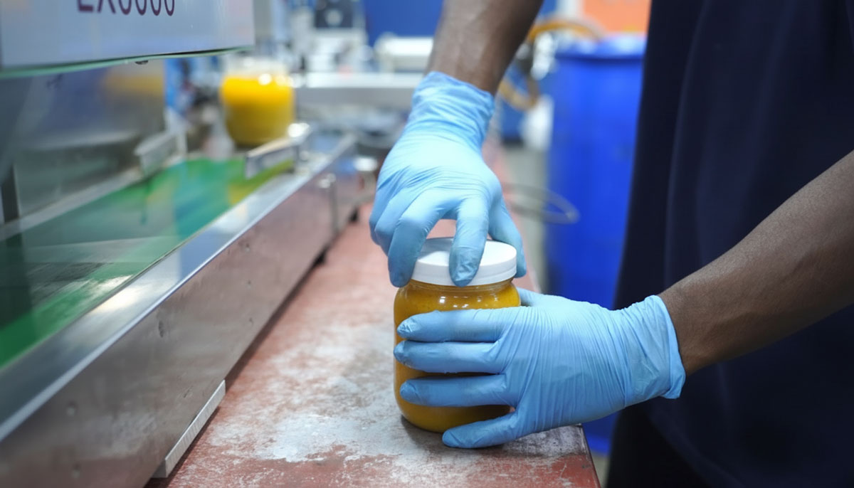Securing the Lid on a Freshly Filled Ghee Jar