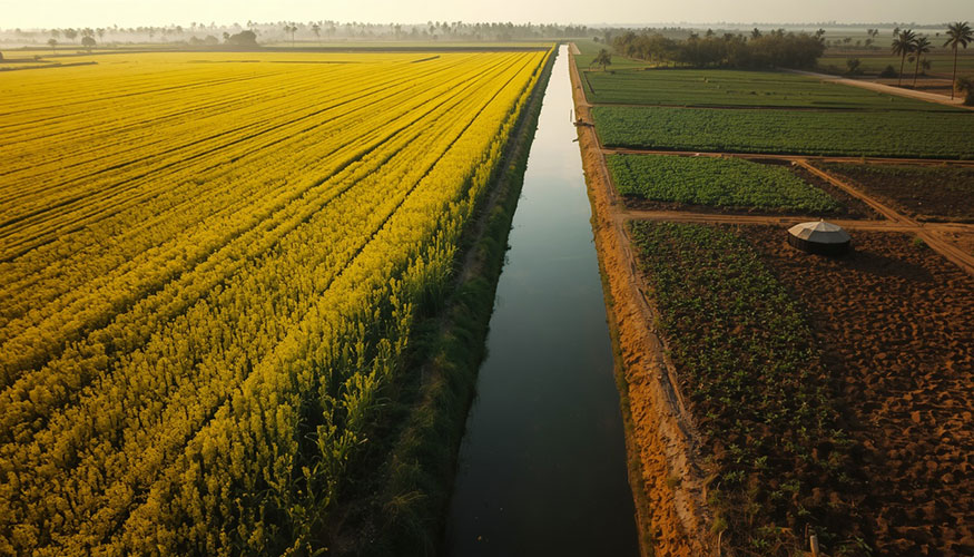 Aerial view of sustainable agricultural fields