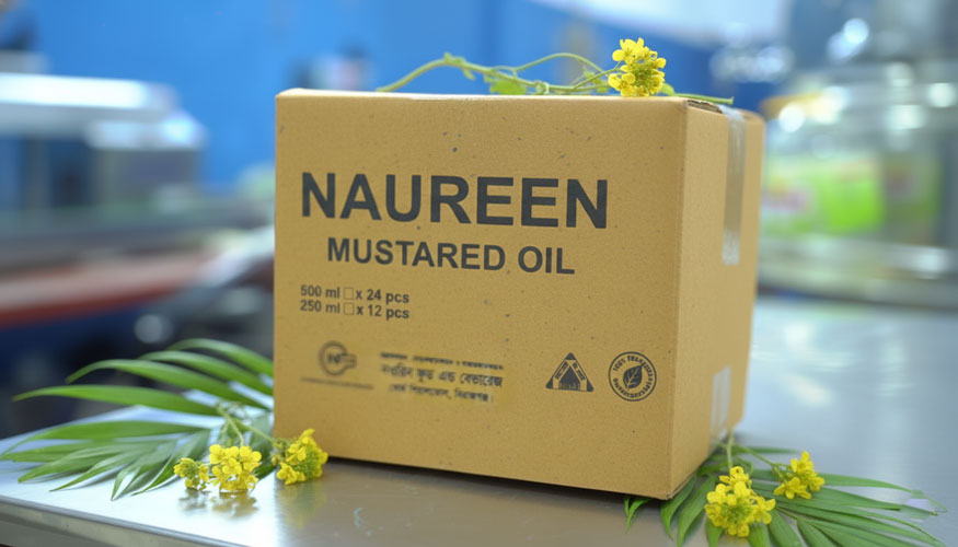 Eco-friendly Naureen mustard oil packaging with natural accents